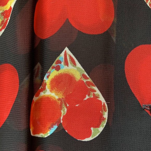 Vintage Sheer Betty Barclay Blouse Shirt Fit UK 14 Heart Pattern Black Red *Mend - Picture 7 of 11